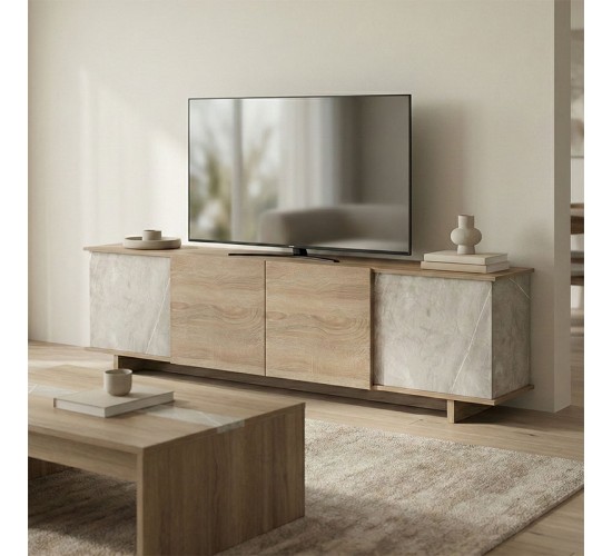 Έπιπλο τηλεόρασης Zafore sonoma- γκρι μπεζ όψη μαρμάρου 180x33x50εκ Υλικό: MELAMINE 230-000125