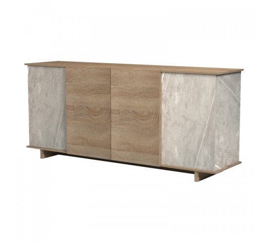 Μπουφές Zafore sonoma - γκρι μπεζ όψη μαρμάρου 180x45x80εκ Υλικό: MELAMINE 230-000126