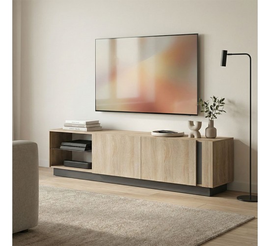 Έπιπλο τηλεόρασης με Led Vario sonoma - ανθρακί 185.6x35x45εκ Υλικό: 15MM MELANMINE BOARD 230-000127