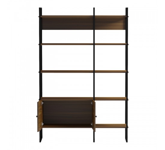 Βιβλιοθήκη Rhombo καρυδί-μαύρο 120x35x180εκ Υλικό: 15mm Melamine Board-20*20mm Powder Coated Steel Tube 230-000128