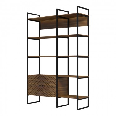 Βιβλιοθήκη Rhombo καρυδί-μαύρο 120x35x180εκ Υλικό: 15mm Melamine Board-20*20mm Powder Coated Steel Tube 230-000128