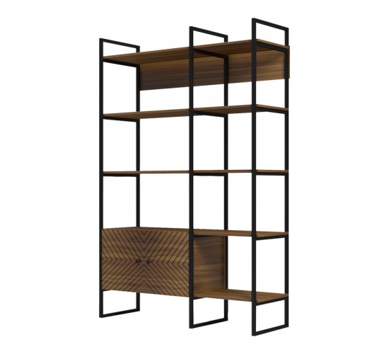 Βιβλιοθήκη Rhombo καρυδί-μαύρο 120x35x180εκ Υλικό: 15mm Melamine Board-20*20mm Powder Coated Steel Tube 230-000128