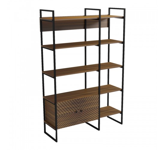 Βιβλιοθήκη Rhombo καρυδί-μαύρο 120x35x180εκ Υλικό: 15mm Melamine Board-20*20mm Powder Coated Steel Tube 230-000128