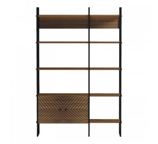 Βιβλιοθήκη Rhombo καρυδί-μαύρο 120x35x180εκ Υλικό: 15mm Melamine Board-20*20mm Powder Coated Steel Tube 230-000128