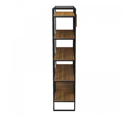 Βιβλιοθήκη Rhombo καρυδί-μαύρο 120x35x180εκ Υλικό: 15mm Melamine Board-20*20mm Powder Coated Steel Tube 230-000128