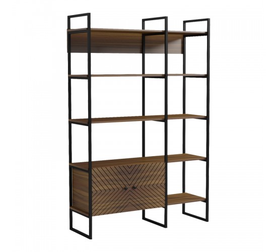 Βιβλιοθήκη Rhombo καρυδί-μαύρο 120x35x180εκ Υλικό: 15mm Melamine Board-20*20mm Powder Coated Steel Tube 230-000128