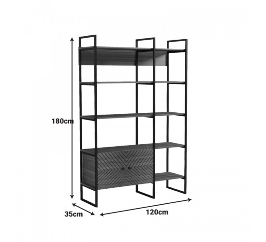 Βιβλιοθήκη Rhombo καρυδί-μαύρο 120x35x180εκ Υλικό: 15mm Melamine Board-20*20mm Powder Coated Steel Tube 230-000128