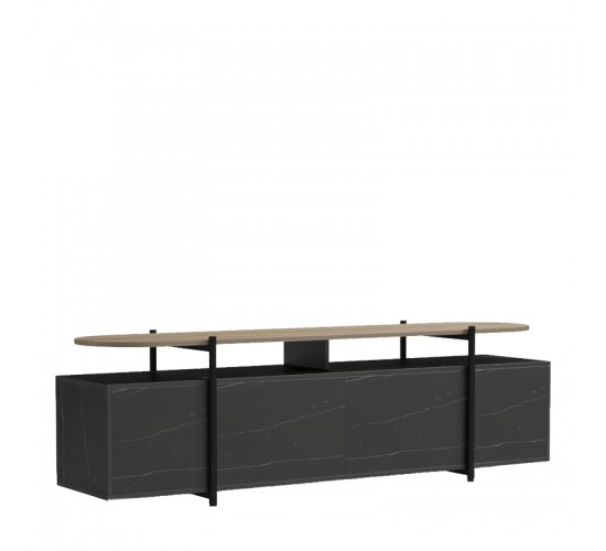 Έπιπλο τηλεόρασης Medousa sonoma - μαύρη όψη μαρμάρου 160x35.5x50εκ Υλικό: 25mm Melamine Board -  Ø22&20*20mm Powder Coated Steel Tube 230-000129