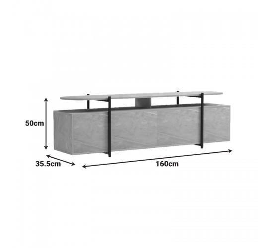 Έπιπλο τηλεόρασης Medousa sonoma - μαύρη όψη μαρμάρου 160x35.5x50εκ Υλικό: 25mm Melamine Board -  Ø22&20*20mm Powder Coated Steel Tube 230-000129