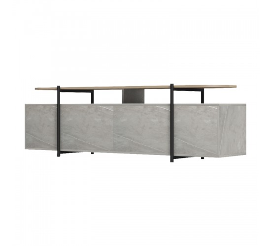 Έπιπλο τηλεόρασης Medousa sonoma- γκρι μπεζ όψη μαρμάρου 160x35.5x50εκ Υλικό: 25mm Melamine Board -  Ø22&20*20mm Powder Coated Steel Tube 230-000130