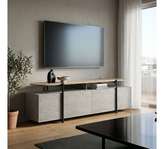 Έπιπλο τηλεόρασης Medousa sonoma- γκρι μπεζ όψη μαρμάρου 160x35.5x50εκ Υλικό: 25mm Melamine Board -  Ø22&20*20mm Powder Coated Steel Tube 230-000130