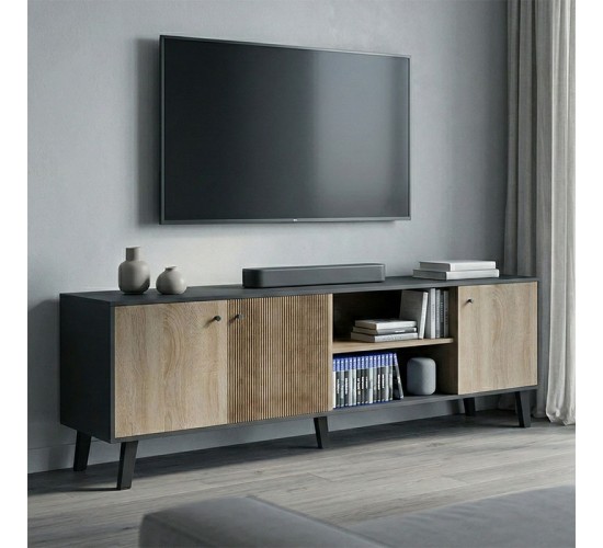 Έπιπλο τηλεόρασης Tuscany sonoma-ανθρακί 180x41x51εκ Υλικό: 15mm Melamine Board -Solid wood legs 230-000131