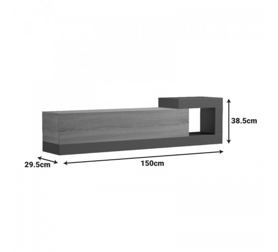 Έπιπλο τηλεόρασης επιτοίχιο Flato sonoma-ανθρακί 150x29.5x38.5εκ Υλικό: 15mm Melamine Board -Solid wood legs 230-000143