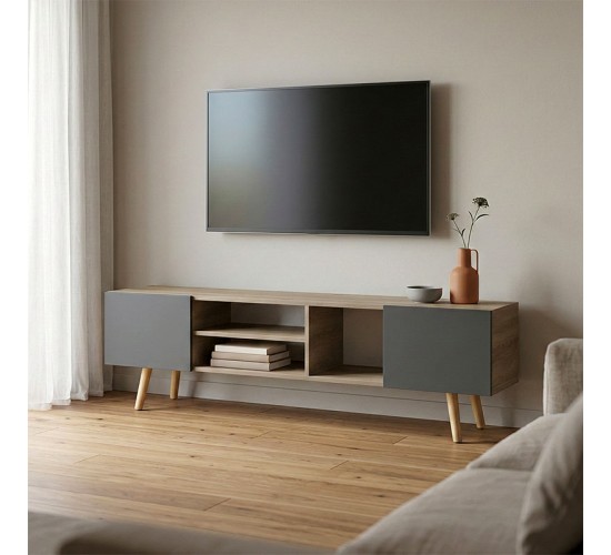 Έπιπλο τηλεόρασης Osclo sonoma-ανθρακί 160x30x53.5εκ Υλικό: 15mm Melamine Board -Solid wood legs 230-000145