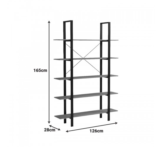 Βιβλιοθήκη-Ραφιέρα Loftie sonoma-μαύρο μέταλλο 126x28x165εκ Υλικό: 15mm Melamine Board-20*40mm Powder Coated Steel Tube 230-000150