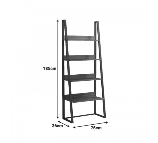 Βιβλιοθήκη-Ραφιέρα Alfa καρυδι-μαύρο μέταλλο 75x36x185εκ Υλικό: 15mm Melamine Board-20*40mm Powder Coated Steel Tube 230-000157