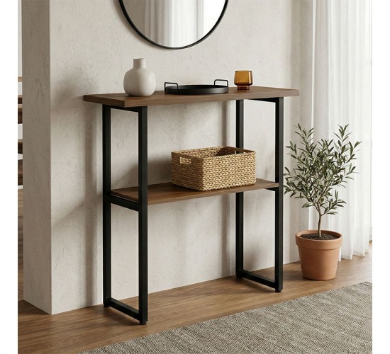 Κονσόλα Solain καρυδί-μαύρο μέταλλο 79x29x85εκ Υλικό: 15MM MELANMINE BOARD - 25*25MM STEEL TUBE 230-000160