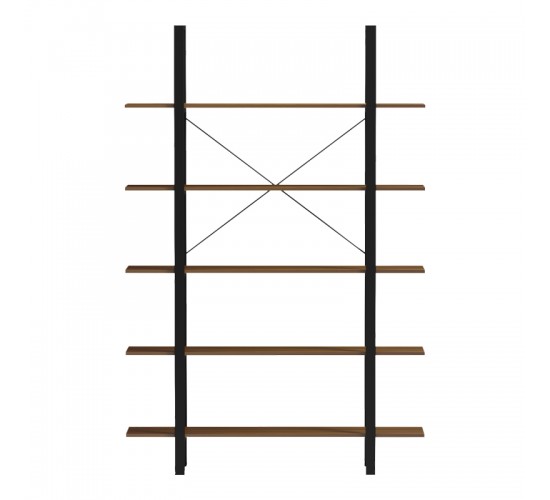 Βιβλιοθήκη-Ραφιέρα Varous καρυδί-μαύρο μέταλλο 120x28x180εκ Υλικό: 15mm Melamine Board-20*40mm Powder Coated Steel Tube 230-000161