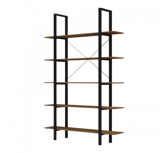 Βιβλιοθήκη-Ραφιέρα Varous καρυδί-μαύρο μέταλλο 120x28x180εκ Υλικό: 15mm Melamine Board-20*40mm Powder Coated Steel Tube 230-000161