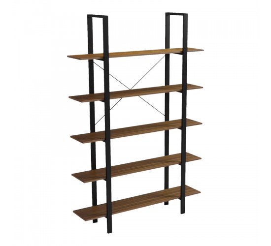 Βιβλιοθήκη-Ραφιέρα Varous καρυδί-μαύρο μέταλλο 120x28x180εκ Υλικό: 15mm Melamine Board-20*40mm Powder Coated Steel Tube 230-000161