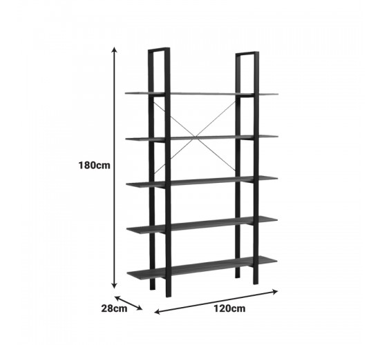 Βιβλιοθήκη-Ραφιέρα Varous καρυδί-μαύρο μέταλλο 120x28x180εκ Υλικό: 15mm Melamine Board-20*40mm Powder Coated Steel Tube 230-000161