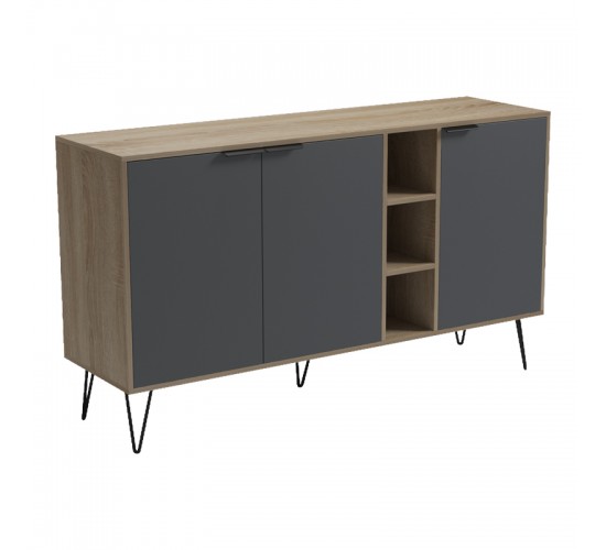 Μπουφές Balain sonoma-ανθρακί 142x35.5x83εκ Υλικό: 15mm Melamine Board -Steel black legs 230-000162