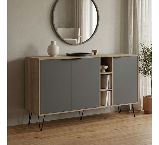 Μπουφές Balain sonoma-ανθρακί 142x35.5x83εκ Υλικό: 15mm Melamine Board -Steel black legs 230-000162