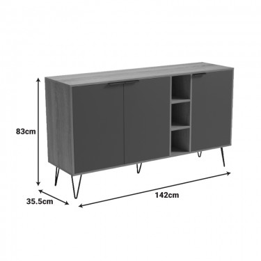 Μπουφές Balain sonoma-ανθρακί 142x35.5x83εκ Υλικό: 15mm Melamine Board -Steel black legs 230-000162