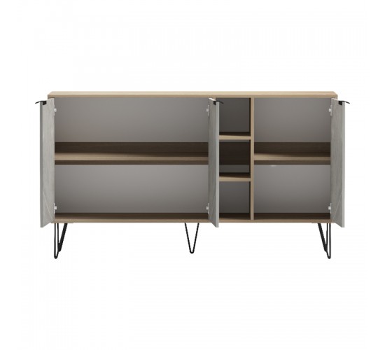 Μπουφές Balain sonoma-γκρι μπεζ όψη μαρμάρου 142x35.5x83εκ Υλικό: 15mm Melamine Board -Steel black legs 230-000163