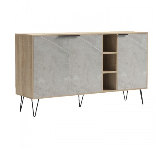 Μπουφές Balain sonoma-γκρι μπεζ όψη μαρμάρου 142x35.5x83εκ Υλικό: 15mm Melamine Board -Steel black legs 230-000163