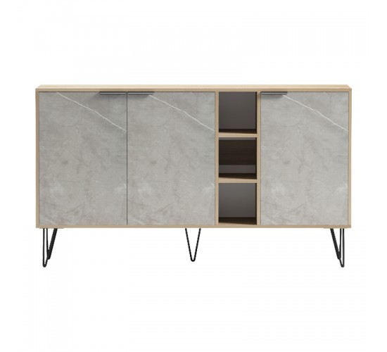 Μπουφές Balain sonoma-γκρι μπεζ όψη μαρμάρου 142x35.5x83εκ Υλικό: 15mm Melamine Board -Steel black legs 230-000163