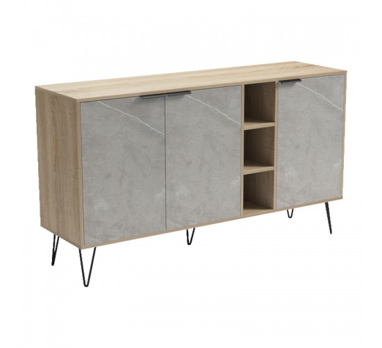 Μπουφές Balain sonoma-γκρι μπεζ όψη μαρμάρου 142x35.5x83εκ Υλικό: 15mm Melamine Board -Steel black legs 230-000163