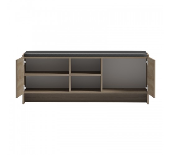 Παπουτσοθήκη-σκαμπό Zulla sonoma-μαύρο 110x37x43εκ Υλικό: 15MM MELANMINE BOARD - PU CUSHION 230-000164