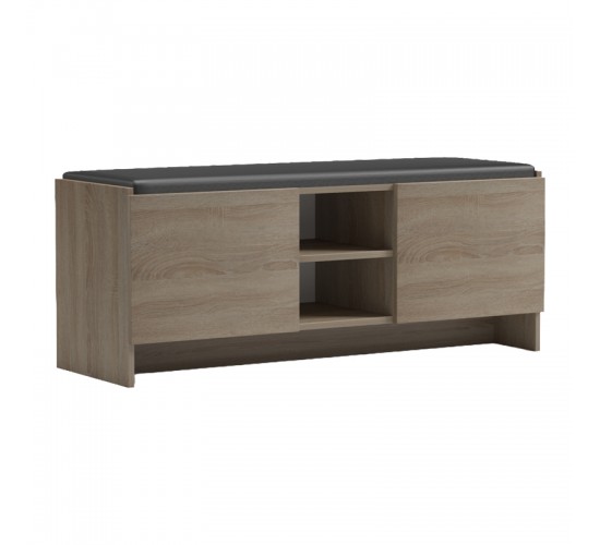 Παπουτσοθήκη-σκαμπό Zulla sonoma-μαύρο 110x37x43εκ Υλικό: 15MM MELANMINE BOARD - PU CUSHION 230-000164