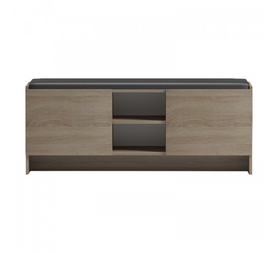 Παπουτσοθήκη-σκαμπό Zulla sonoma-μαύρο 110x37x43εκ Υλικό: 15MM MELANMINE BOARD - PU CUSHION 230-000164