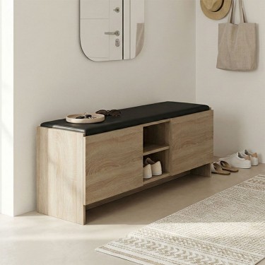 Παπουτσοθήκη-σκαμπό Zulla sonoma-μαύρο 110x37x43εκ Υλικό: 15MM MELANMINE BOARD - PU CUSHION 230-000164