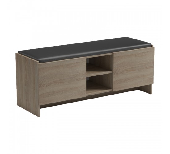 Παπουτσοθήκη-σκαμπό Zulla sonoma-μαύρο 110x37x43εκ Υλικό: 15MM MELANMINE BOARD - PU CUSHION 230-000164