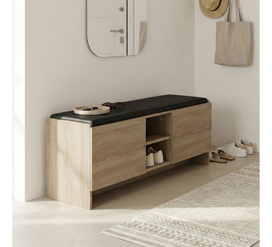 Παπουτσοθήκη-σκαμπό Zulla sonoma-μαύρο 110x37x43εκ Υλικό: 15MM MELANMINE BOARD - PU CUSHION 230-000164