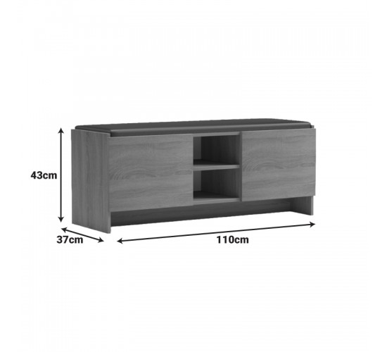 Παπουτσοθήκη-σκαμπό Zulla sonoma-μαύρο 110x37x43εκ Υλικό: 15MM MELANMINE BOARD - PU CUSHION 230-000164