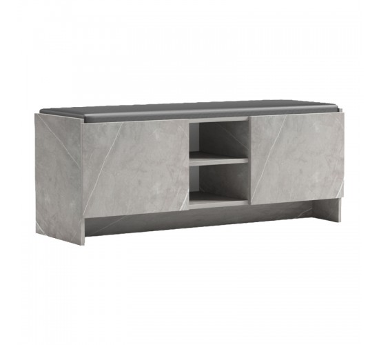 Παπουτσοθήκη-σκαμπό Zulla γκρι μπεζ εφε μαρμαρου-μαυρο 110x37x43εκ Υλικό: 15MM MELANMINE BOARD - PU CUSHION 230-000165