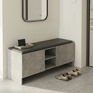 Παπουτσοθήκη-σκαμπό Zulla γκρι μπεζ εφε μαρμαρου-μαυρο 110x37x43εκ Υλικό: 15MM MELANMINE BOARD - PU CUSHION 230-000165