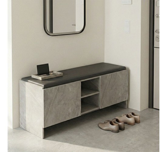 Παπουτσοθήκη-σκαμπό Zulla γκρι μπεζ εφε μαρμαρου-μαυρο 110x37x43εκ Υλικό: 15MM MELANMINE BOARD - PU CUSHION 230-000165