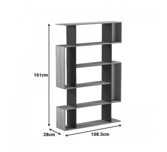 Βιβλιοθήκη Mito ανθρακί - sonoma 108.5x25x161εκ Υλικό: 15mm Melamine Board 230-000171