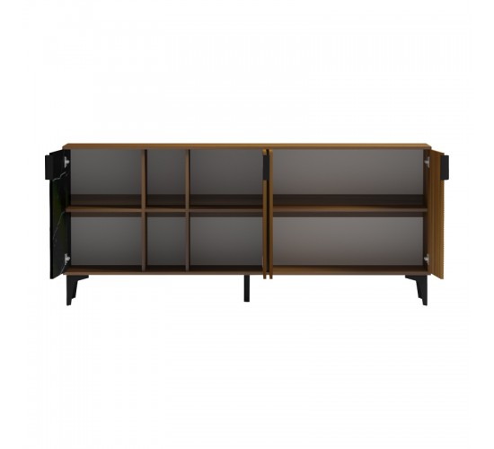 Μπουφές Riba καρυδί-μαύρη όψη μαρμάρου 180x40x78εκ Υλικό: 15mm Melamine Board -Steel black legs 230-000179