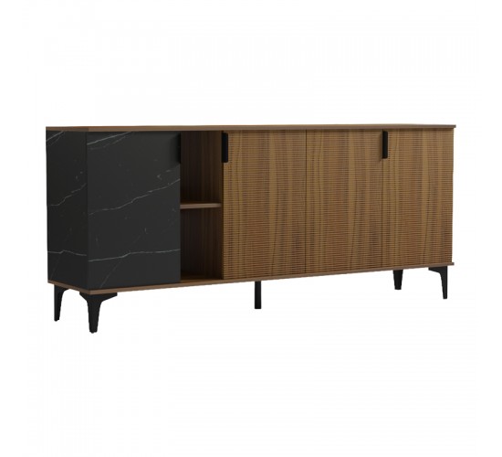 Μπουφές Riba καρυδί-μαύρη όψη μαρμάρου 180x40x78εκ Υλικό: 15mm Melamine Board -Steel black legs 230-000179