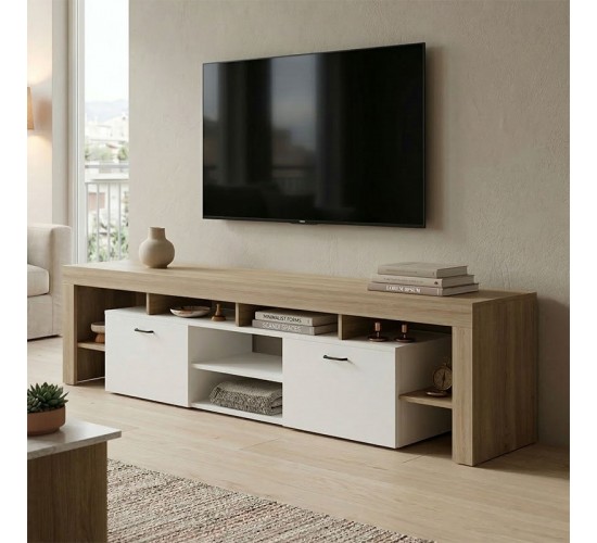 Έπιπλο τηλεόρασης Liner sonoma-λευκό 210x40x50εκ Υλικό: 15MM MELAMINE BOARD 230-000191