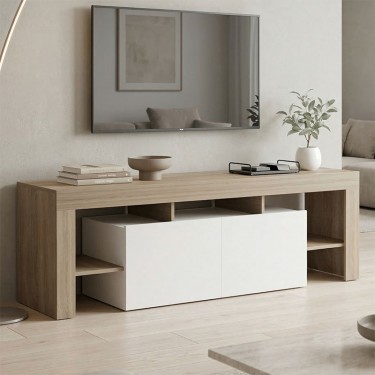 Έπιπλο τηλεόρασης Liner sonoma-λευκό 150x40x50εκ Υλικό: 15MM MELAMINE BOARD 230-000192