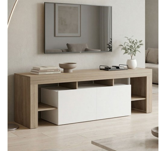 Έπιπλο τηλεόρασης Liner sonoma-λευκό 150x40x50εκ Υλικό: 15MM MELAMINE BOARD 230-000192