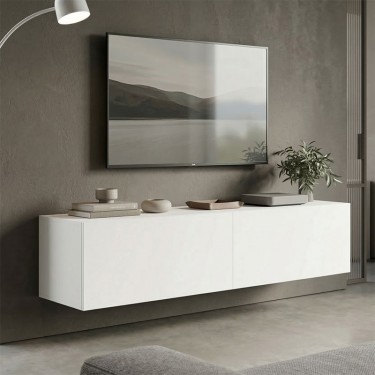 Έπιπλο τηλεόρασης επιτοίχιο με Led Rival λευκό 120x35x30εκ Υλικό: 15MM MELAMINE BOARD 230-000193