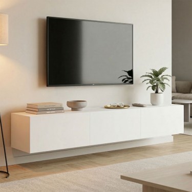 Έπιπλο τηλεόρασης επιτοίχιο με Led Rival λευκό 180x35x30εκ Υλικό: 15MM MELAMINE BOARD 230-000195